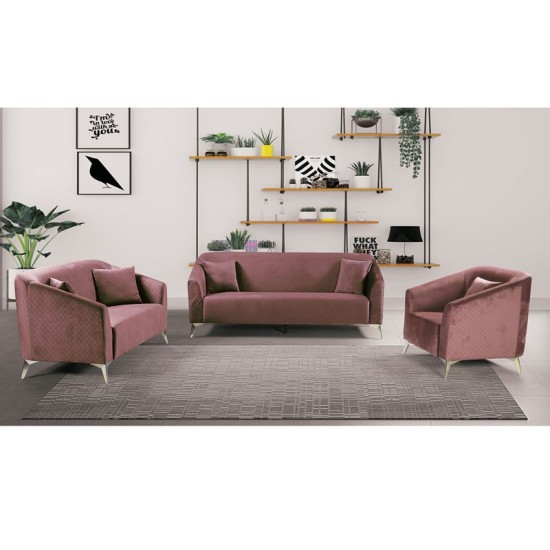 Luxe Set Σαλόνι: 3Θέσιος + 2Θέσιος + Πολυθρόνα, Ύφασμα Velure Απόχρωση Antique Pink 199x77x82-143x77x82-87x77x82cm