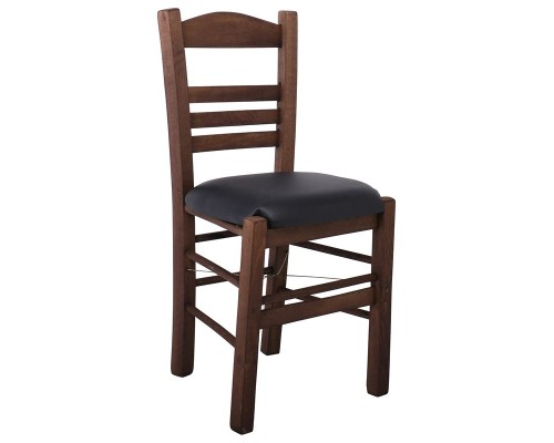 Σιφνοσ Καρέκλα Οξιά Βαφή Εμποτισμού Καρυδί, Κάθισμα Pu Μαύρο 41x45x88cm
