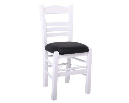 Σιφνοσ Καρέκλα Οξιά Βαφή Εμποτισμού Λάκα Άσπρο, Κάθισμα Pu Μαύρο 41x45x88cm