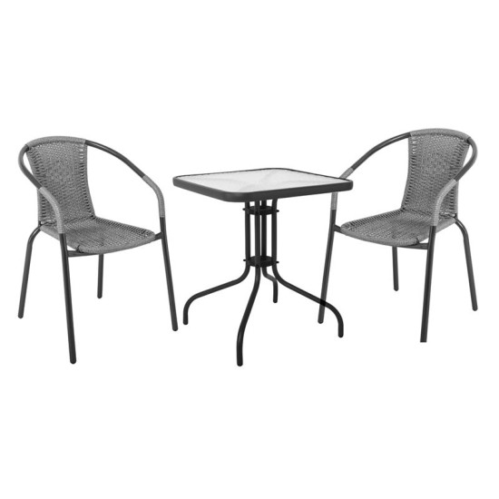 Baleno Set Κήπου - Βεράντας: Τραπέζι + 2 Πολυθρόνες Μέταλλο Ανθρακί - Wicker Mixed Grey Table:70x70x70 Seat:53x58x77