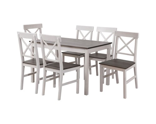 Daily Set Τραπεζαρία Ξύλινη Σαλονιού - Κουζίνας: Τραπέζι + 6 Καρέκλες / Άσπρο - Dark Oak Table:150x90x73 Chair:43x48x94