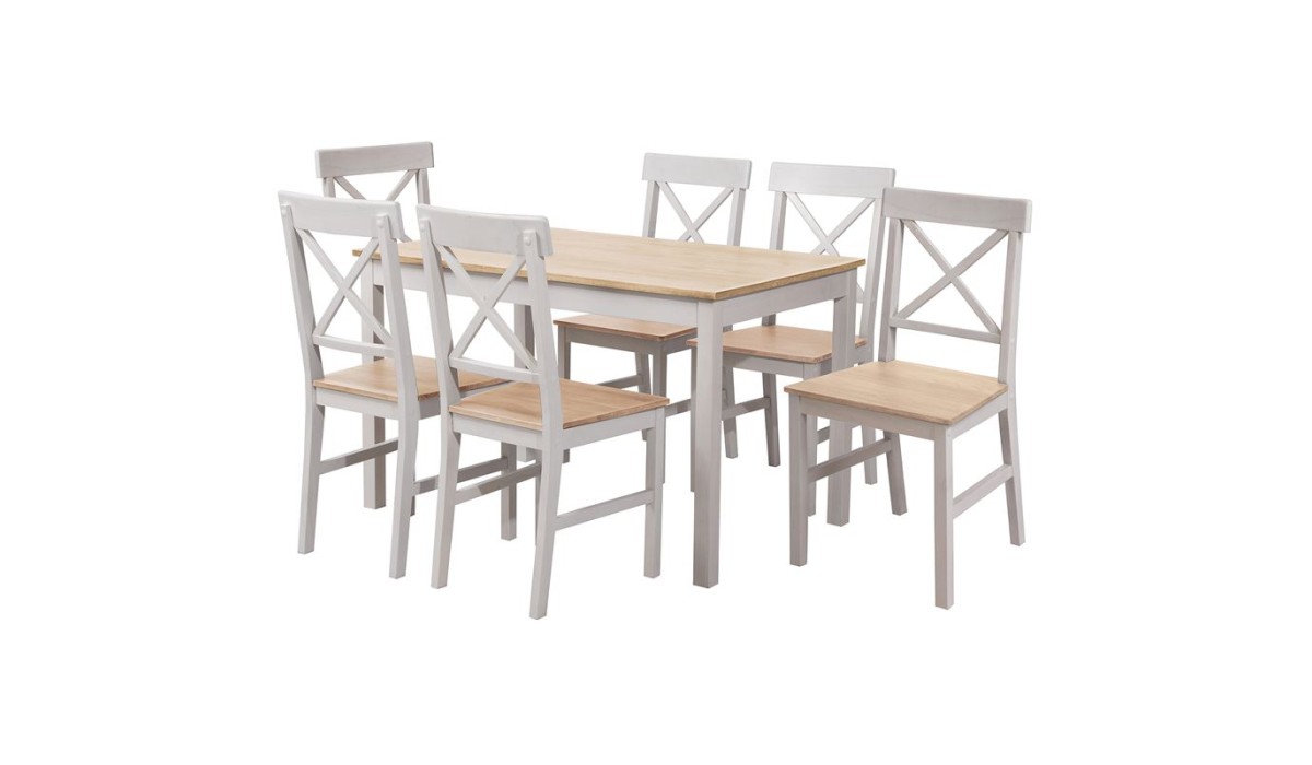 Daily Set Τραπεζαρία Ξύλινη Σαλονιού - Κουζίνας: Τραπέζι + 6 Καρέκλες / Άσπρο - Φυσικό Table:150x90x73 Chair:43x48x94 | Mycollection.gr