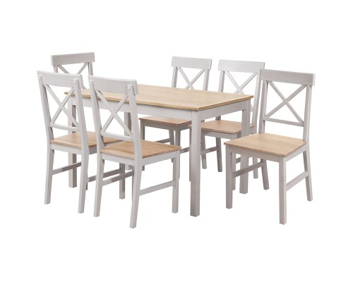 Daily Set Τραπεζαρία Ξύλινη Σαλονιού - Κουζίνας: Τραπέζι + 6 Καρέκλες / Άσπρο - Φυσικό Table:150x90x73 Chair:43x48x94