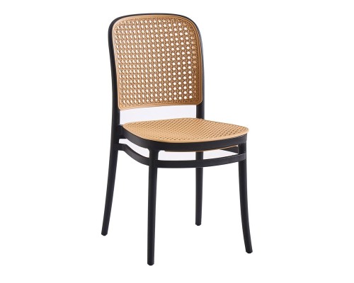 Florence Καρέκλα Pp Μαύρο, Pp Rattan Μπεζ, Στοιβαζόμενη 41x41x83cm