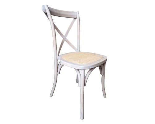 Destiny Καρέκλα Τραπεζαρίας Οξιά Απόχρωση Decape Άσπρο, Κάθισμα Ψάθα, Στοιβαζόμενη 48x52x89cm