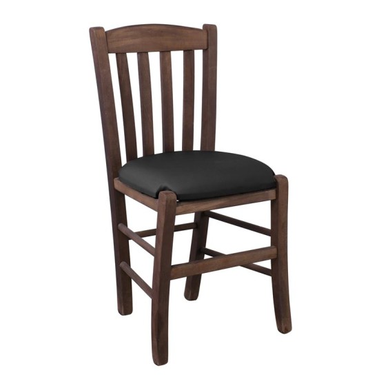 Casa Καρέκλα Οξιά Βαφή Εμποτισμού Καρυδί, Κάθισμα Pu Μαύρο 42x45x88cm