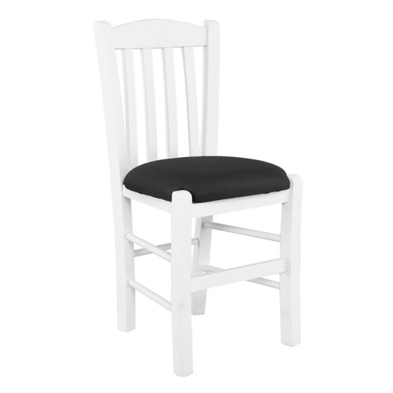 Casa Καρέκλα Οξιά Βαφή Εμποτισμού Άσπρο, Κάθισμα Pu Μαύρο 42x45x88cm