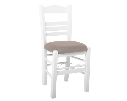 Σιφνοσ Καρέκλα Οξιά Βαφή Εμποτισμού Λάκα Άσπρο, Κάθισμα Pu Cappuccino 41x45x88cm