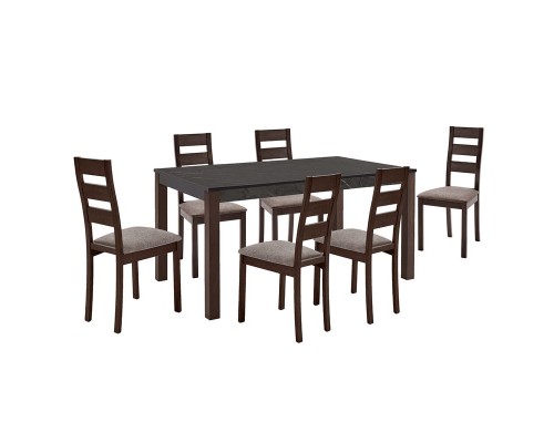 Sienna Set (1+6) Τραπεζαρίας - Κουζίνας, Σκούρο Καρυδί, Melamine Greystone,Ύφασμα Μπεζ Table 150x90x74/Chair 45x52x97
