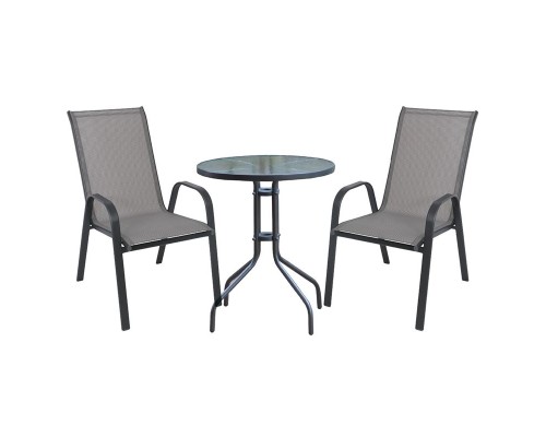 Rio Set Κήπου - Βεράντας: Τραπέζι + 2 Πολυθρόνες Μέταλλο Βαφή Ανθρακί, Textilene Γκρι Table:Φ60x70 Armchair:55x74x91