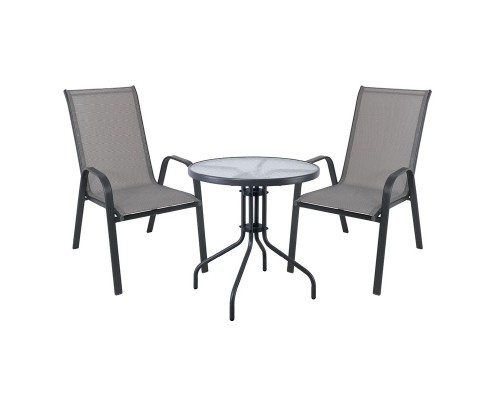 Rio Set Κήπου - Βεράντας: Τραπέζι + 2 Πολυθρόνες Μέταλλο Βαφή Ανθρακί, Textilene Γκρι Table:Φ70x70 Armchair:55x74x91