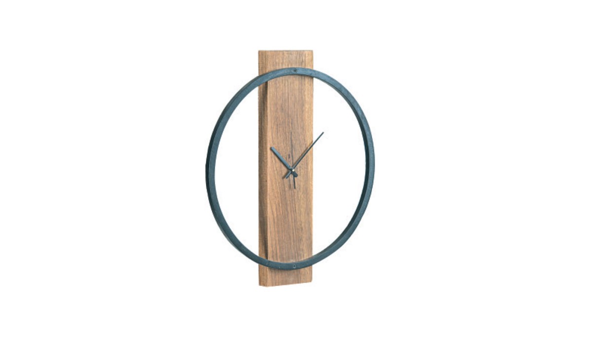 Clock-1 Ρολόι Τοίχου Μέταλλο Βαφή Μαύρο, Ξύλο Ακακία Φυσικό Φ45 x 4cm | Mycollection.gr