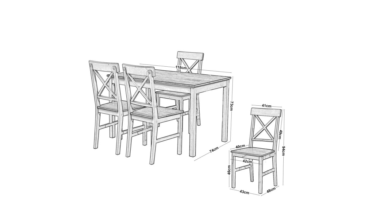 Daily Set Τραπεζαρία Ξύλινη Σαλονιού - Κουζίνας: Τραπέζι + 4 Καρέκλες / Άσπρο - Dark Oak Table:118x74x73 Chair:43x48x94 | Mycollection.gr