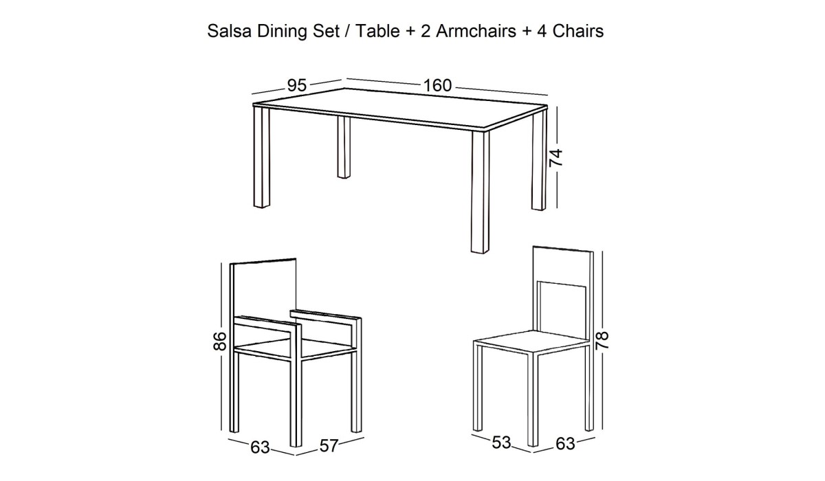 Salsa Τραπεζαρία Κήπου:μέταλλο Βαφή Μαύρο-Wicker Φυσικό: 2 Πολυθρόνες+ 4 Καρέκλες+Τραπέζι 160x95x74 -57x68x83-53x63x78cm | Mycollection.gr