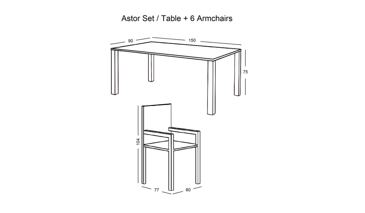 Astor Set Τραπεζαρία Κήπου: Τραπέζι + 6 Πολυθρόνες Μέταλλο Εκρού, Γυαλί, Μαξιλάρι Ριγέ Table:150x90x75 Chair60x77x104 | Mycollection.gr