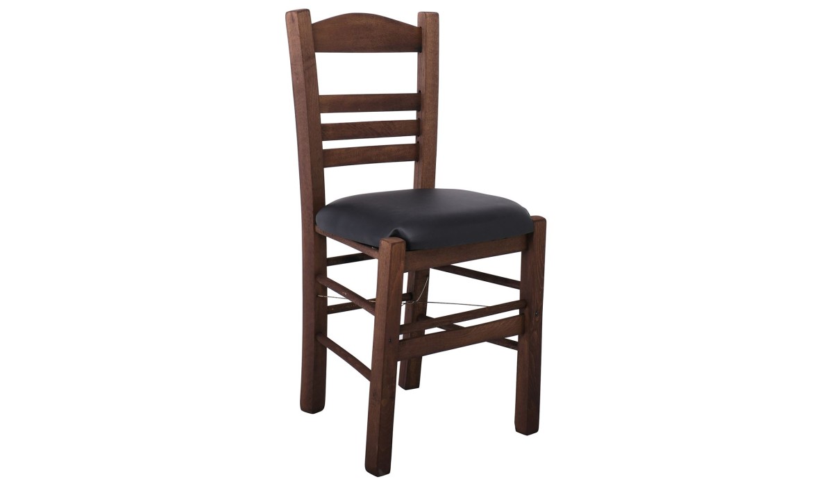 Σιφνοσ Καρέκλα Οξιά Βαφή Εμποτισμού Καρυδί, Κάθισμα Pu Μαύρο 41x45x88cm | Mycollection.gr