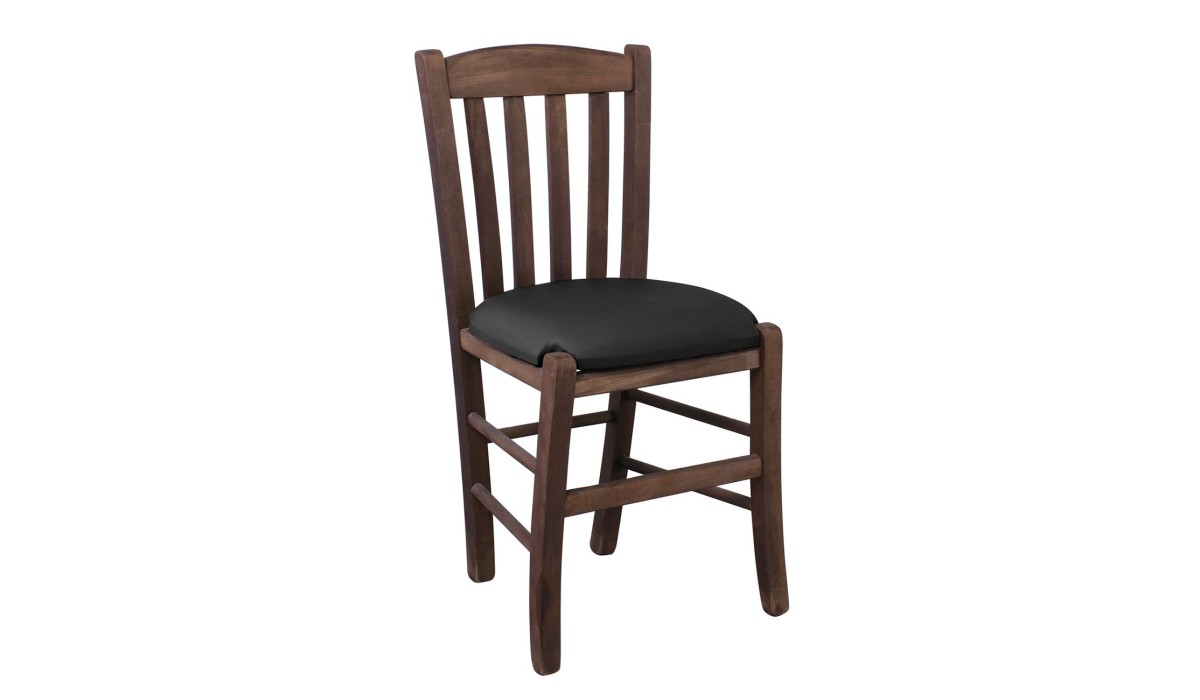Casa Καρέκλα Οξιά Βαφή Εμποτισμού Καρυδί, Κάθισμα Pu Μαύρο 42x45x88cm | Mycollection.gr