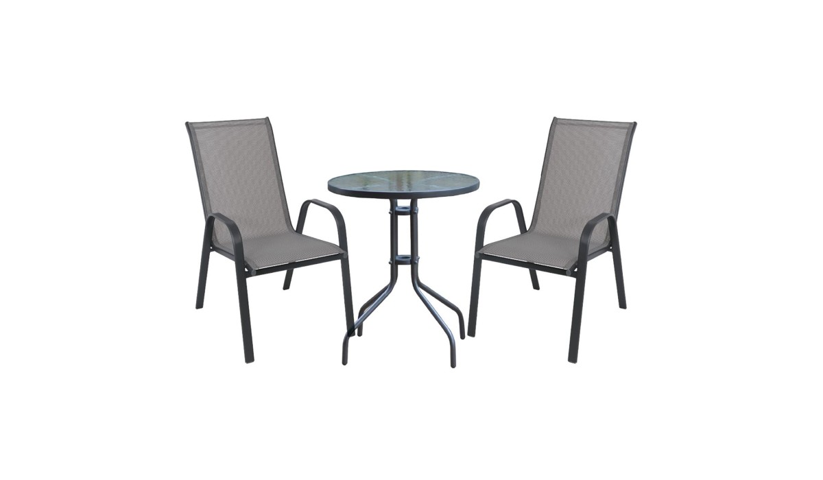 Rio Set Κήπου - Βεράντας: Τραπέζι + 2 Πολυθρόνες Μέταλλο Βαφή Ανθρακί, Textilene Γκρι Table:Φ60x70 Armchair:55x74x91 | Mycollection.gr