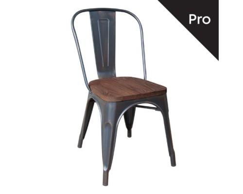 Relix Wood Καρέκλα-Pro, Μέταλλο Βαφή Antique Black, Απόχρωση Ξύλου Dark Oak 45x51x85cm