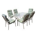 Astor Set Τραπεζαρία Κήπου: Τραπέζι + 6 Πολυθρόνες Μέταλλο Εκρού, Γυαλί, Μαξιλάρι Ριγέ Table:150x90x75 Chair60x77x104 | Mycollection.gr