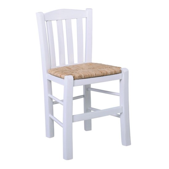 Casa Καρέκλα Οξιά Βαφή Εμποτισμού Λάκα Άσπρο, Κάθισμα Ψάθα 42x45x88cm
