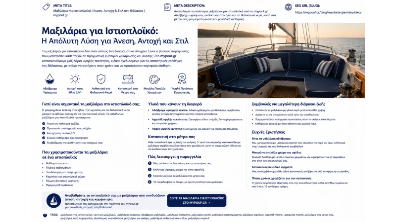 Μαξιλάρια για Ιστιοπλοϊκό στα Μέτρα σας