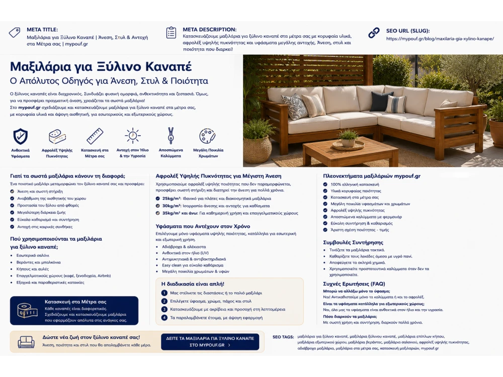 Μαξιλάρια για Ξύλινο Καναπέ στα Μέτρα σας